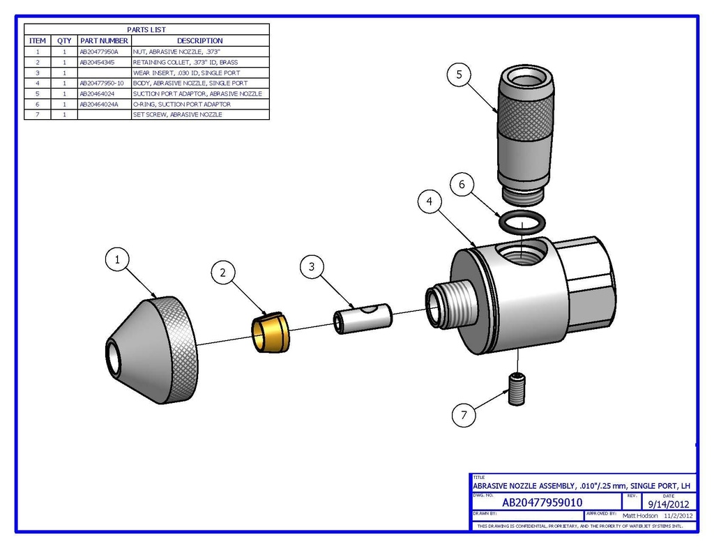 Abrasive Nozzle Assembly,.010&quot;/0.25Mm  